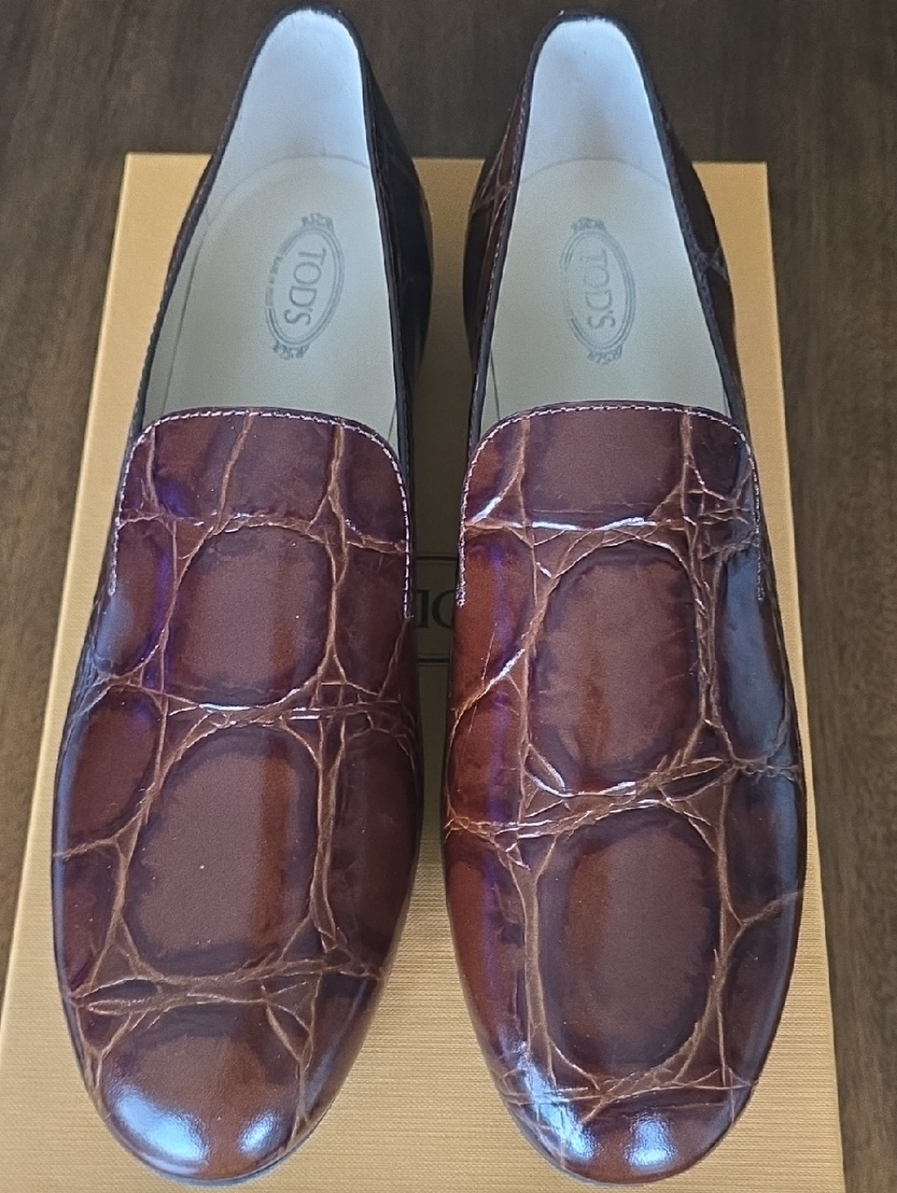 Tod's Burgundy Croc-Embossed Leather Slip-On Loafers